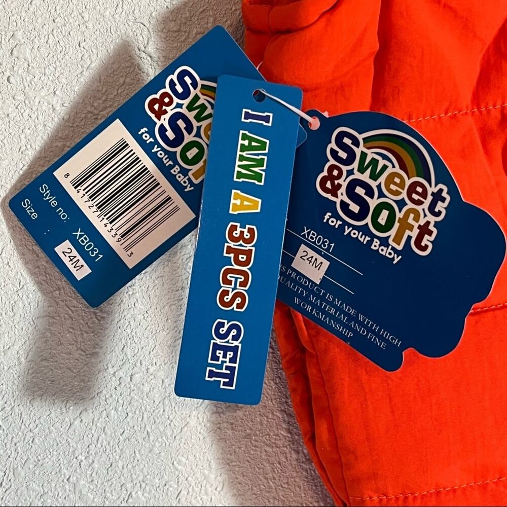 NWT Sweet & Soft Boy’s 3 Piece Basketball Set (Orange Vest, Shirt, & Jeans) 24M - Picture 6 of 16
